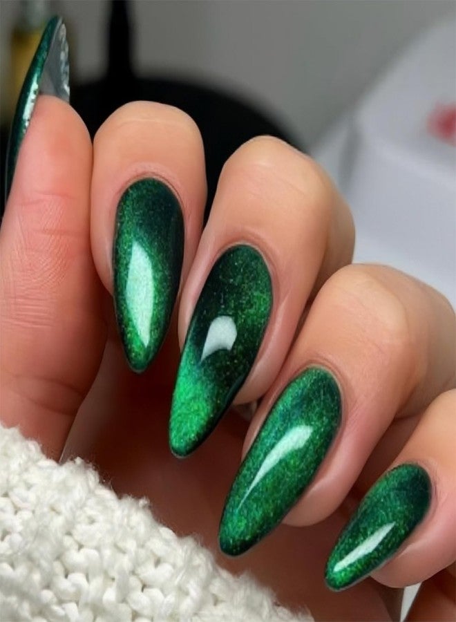 HJKDSFD Green Glitter Press on Nails Medium Almond Fake Nails with Solid Color Gradient Designs Green Stiletto Acrylic False Nails Glossy Artificial Nail Reusable Glue on Nails for Women 24Pcs - Image 1